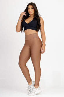 Calça Legging Básica Alta Compressão Modeladora Cintura Alta Bege Escuro