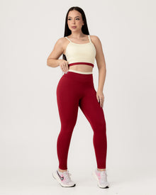 Conjunto Bicolor Top de Alça e Calça Legging em Poliéster Off/Marsala