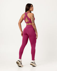 Conjunto Top Cruzado nas Costas e Calça Legging Fúcsia