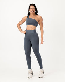 Conjunto Top Nula Manga e Calça Legging Cinza Médio