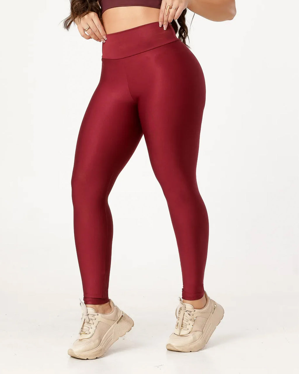 Calça Legging Básica Alta Compressão Modeladora Cintura Alta Bordô (1)