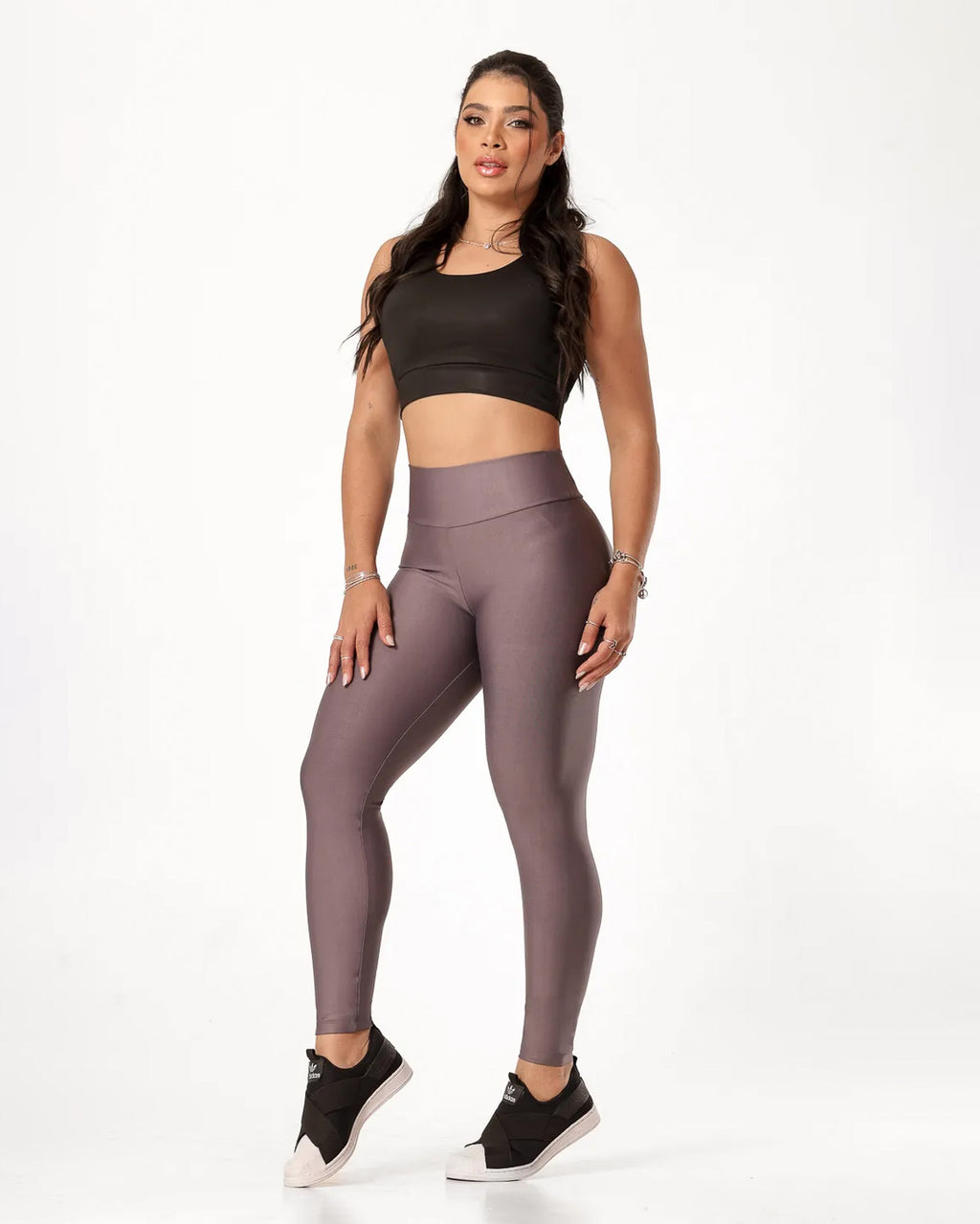 Calça Legging Básica Alta Compressão Modeladora Cintura Alta Grafite (4)