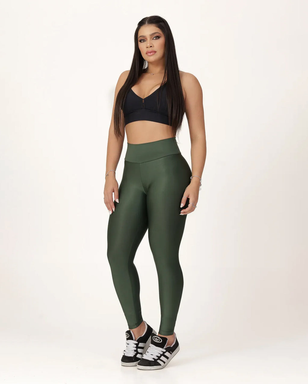 Calça Legging Básica Alta Compressão Modeladora Cintura Alta Verde Militar (4)