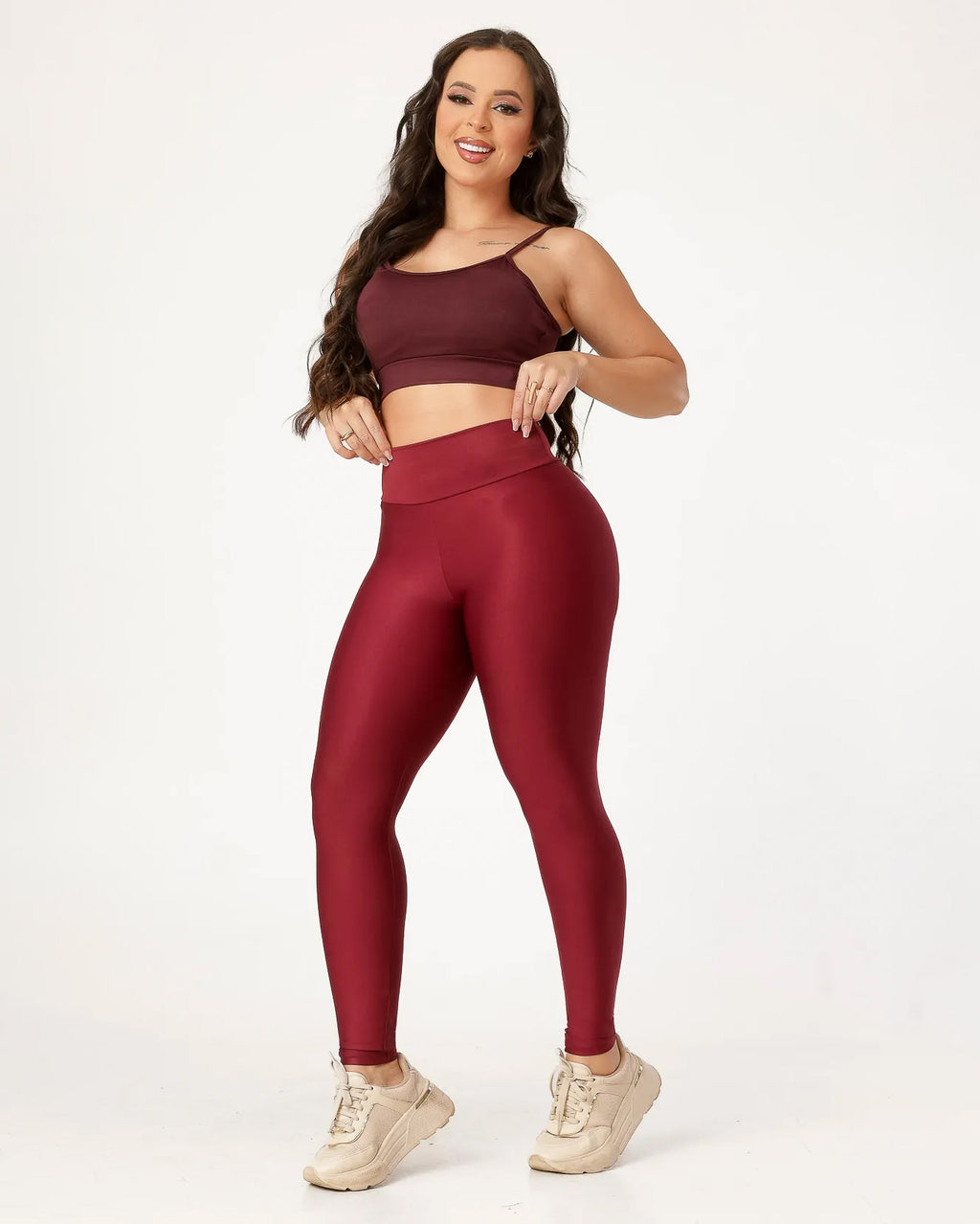 Calça Legging Básica Alta Compressão Modeladora Cintura Alta Bordô (4)