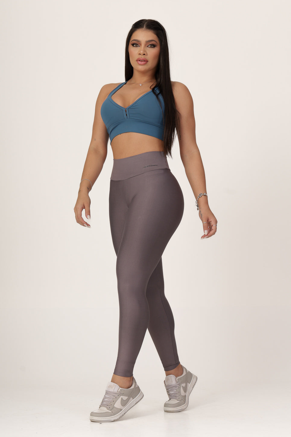 Calça Legging Básica Alta Compressão Modeladora Cintura Alta Cinza Médio (1)