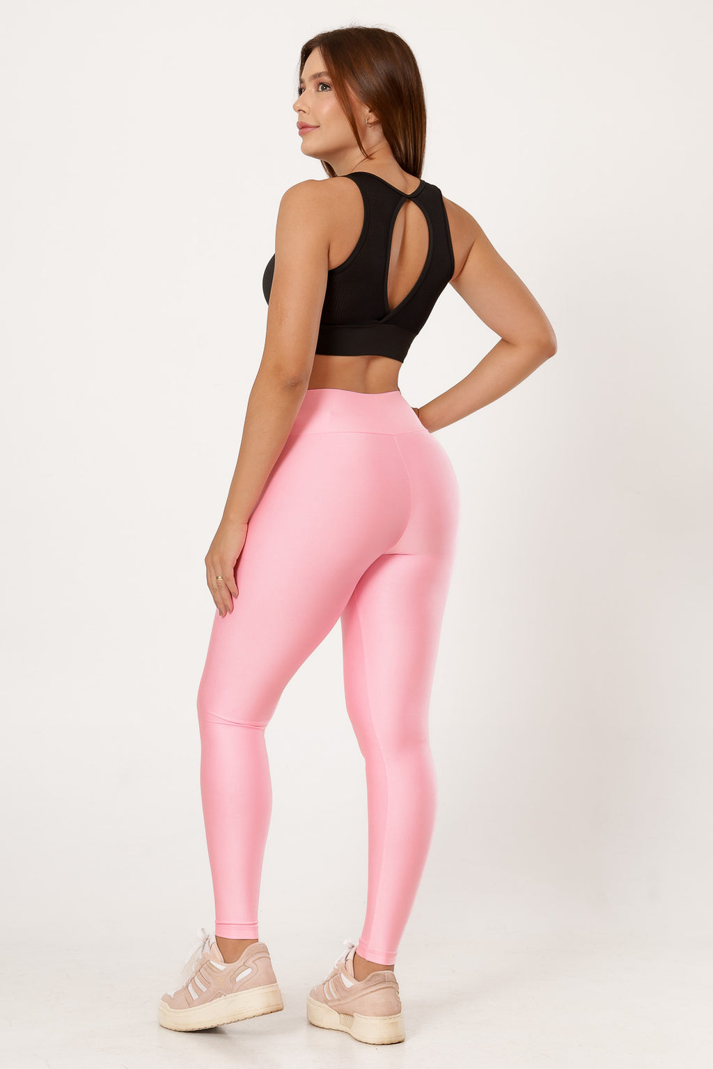 Calça Legging Básica Alta Compressão Modeladora Cintura Alta Rosa Claro (2)