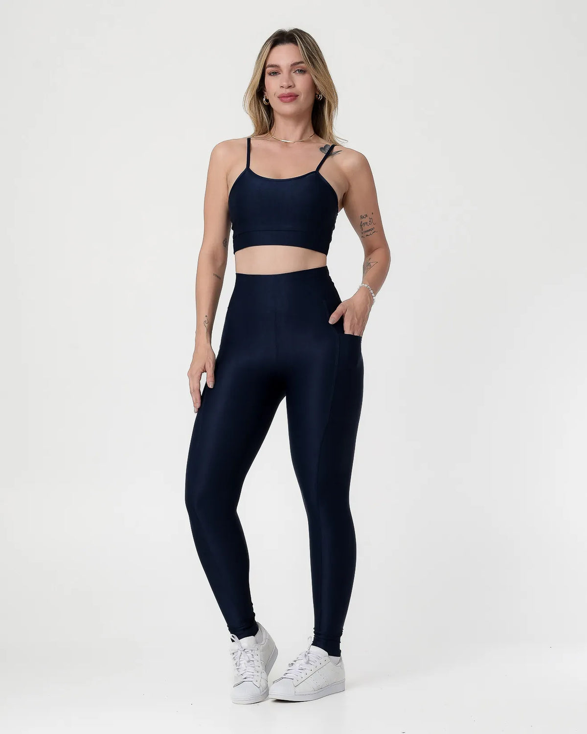 Calça Legging Canelada com Bolso Poliamida Azul Marinho (3)