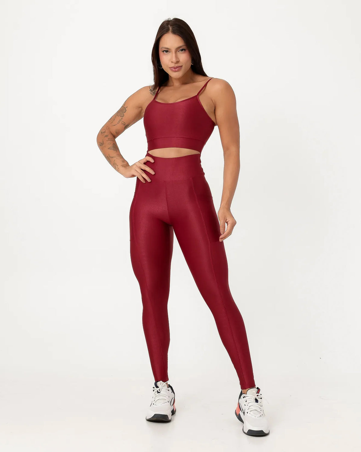 Calça Legging Canelada com Bolso Poliamida Marsala (3)