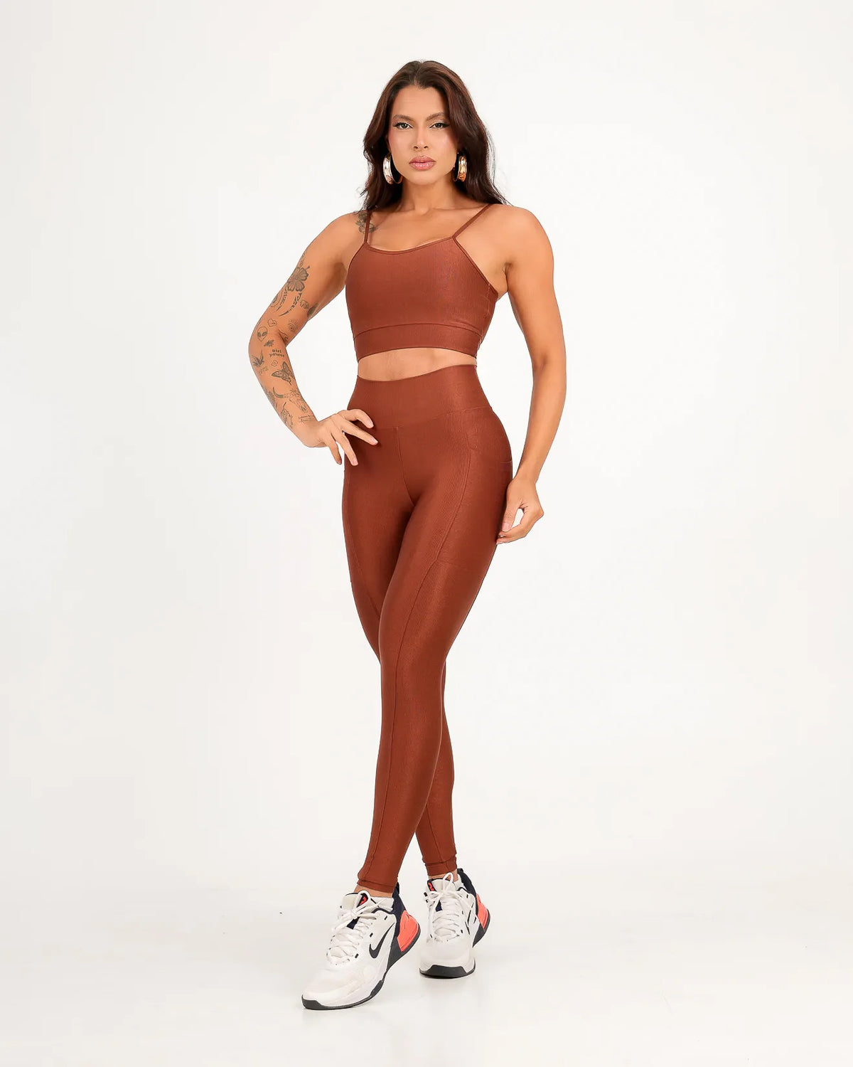Calça Legging Canelada com Bolso Poliamida Marrom (4)