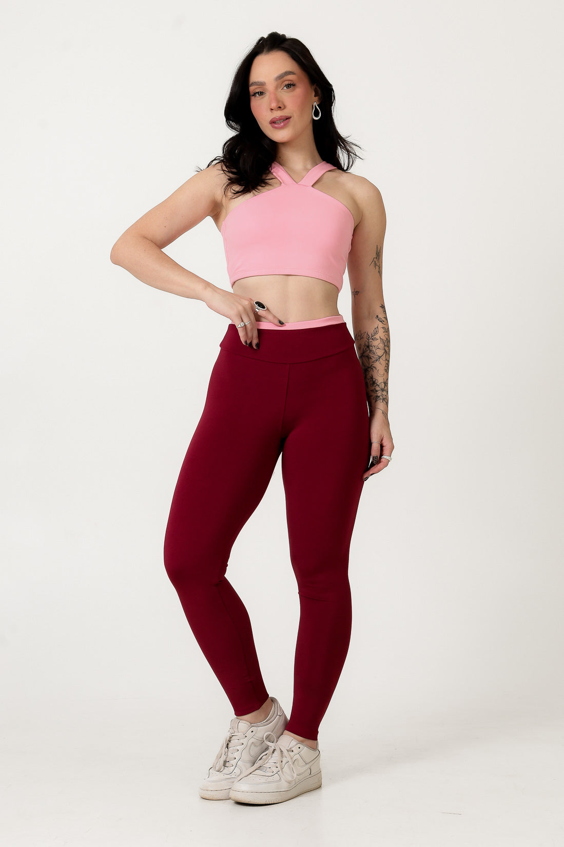 Conjunto Bicolor Top Alça V e Calça Legging Rosa/Marsala (1)