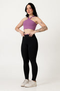 Conjunto Bicolor Top Alça V e Calça Legging Roxo/Preto (1)
