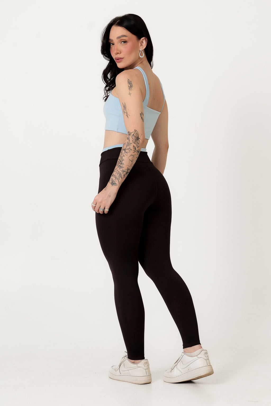 Conjunto Bicolor Top Alça V e Calça Legging Azul Bebê/Chocolate (1)