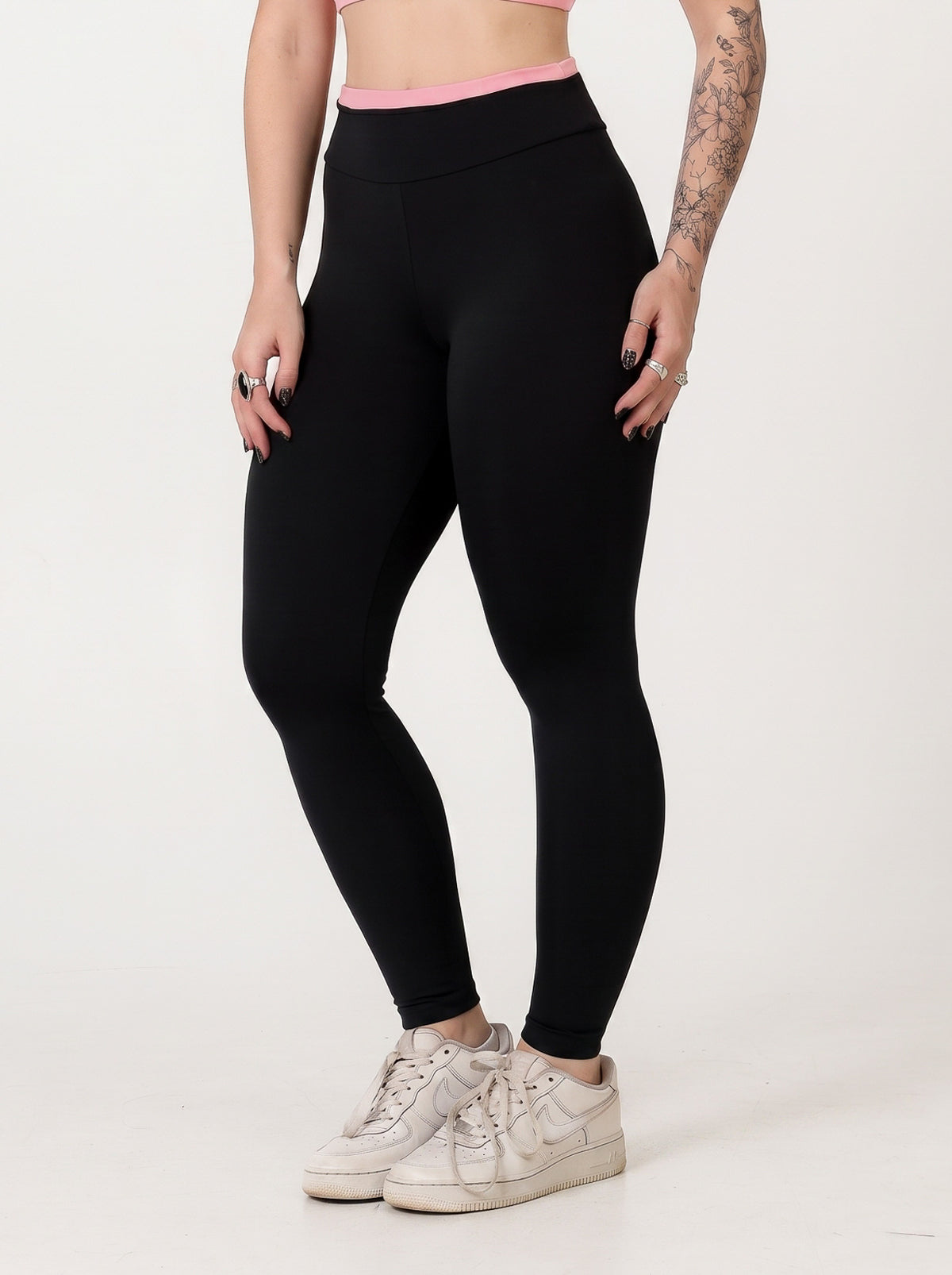 Conjunto Bicolor Top Alça V e Calça Legging Rosa/Preto (3)