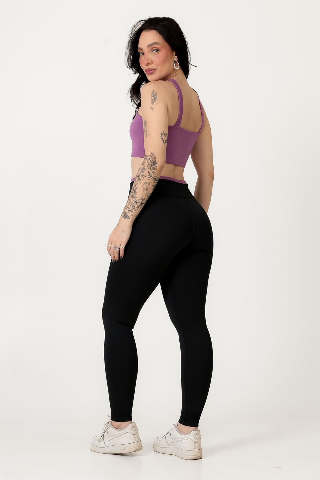Conjunto Bicolor Top Alça V e Calça Legging Roxo/Preto (2)