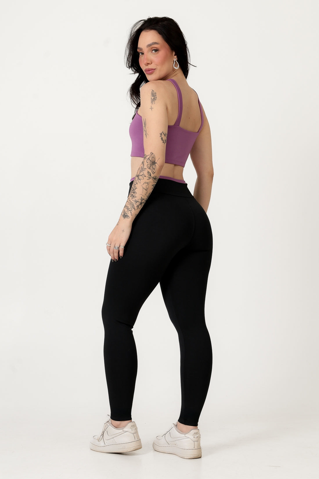 Conjunto Bicolor Top Alça V e Calça Legging Roxo/Preto (2)
