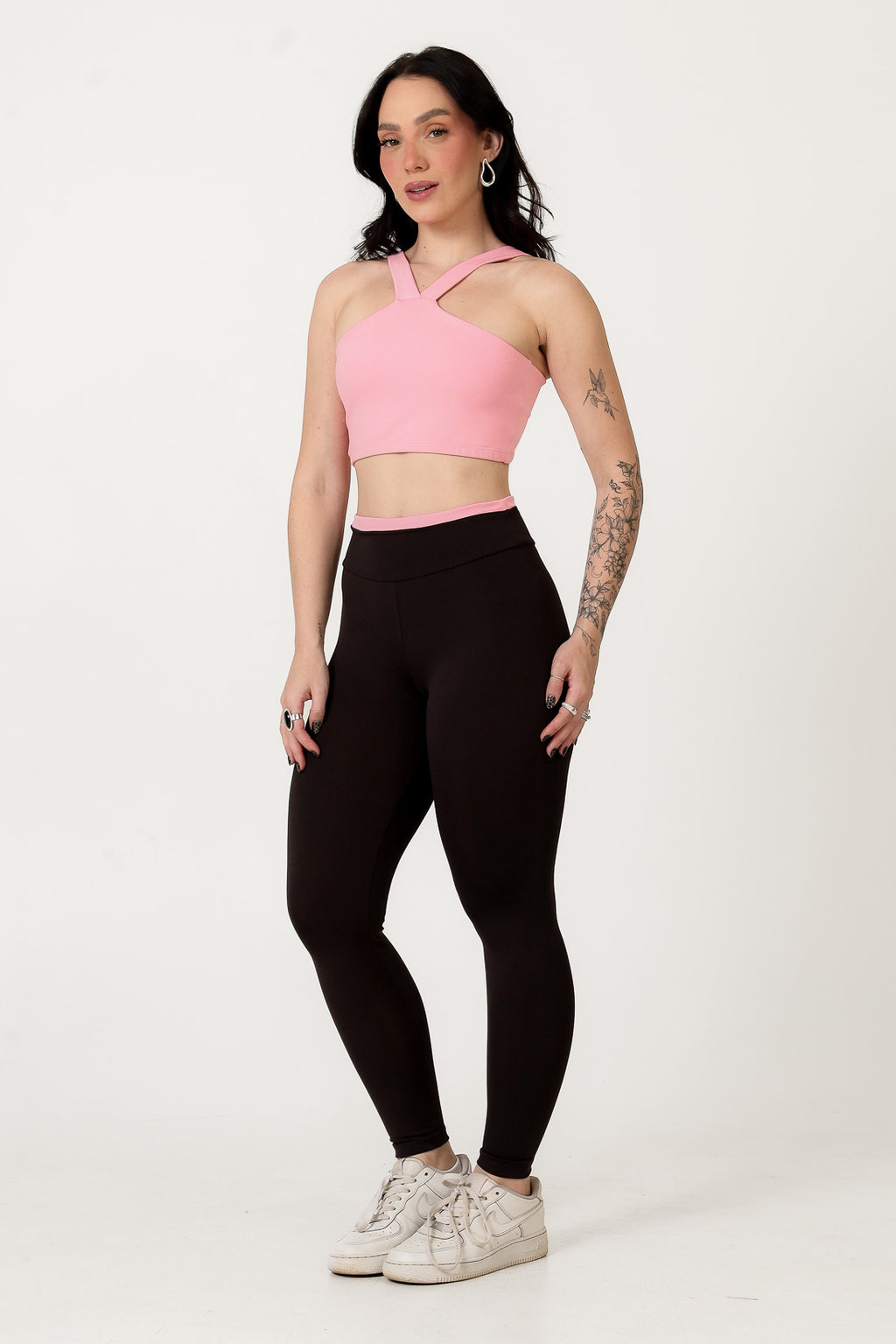 Conjunto Bicolor Top Alça V e Calça Legging Rosa/Chocolate (2)