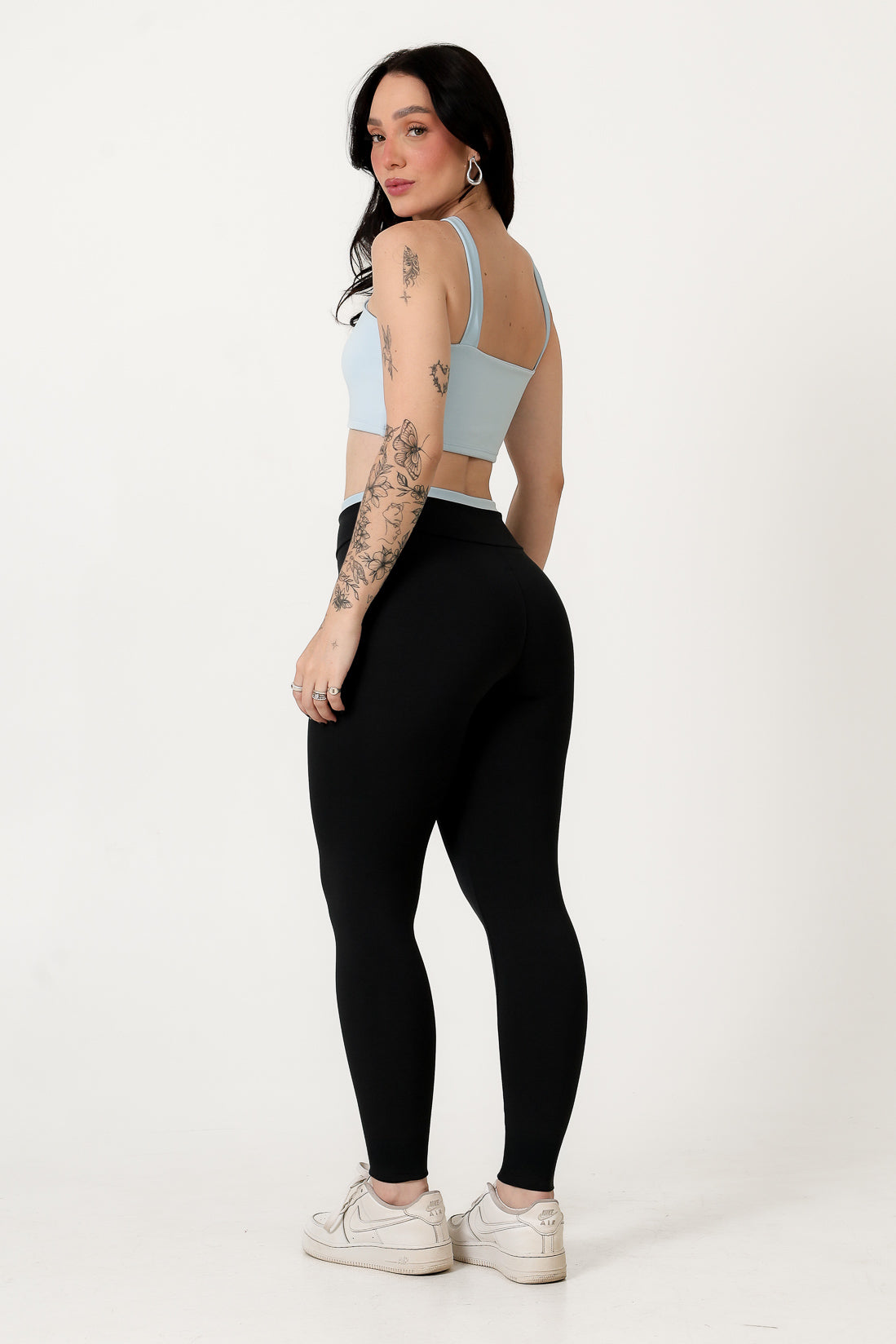 Conjunto Bicolor Top Alça V e Calça Legging Azul Bebê/Preto (2)
