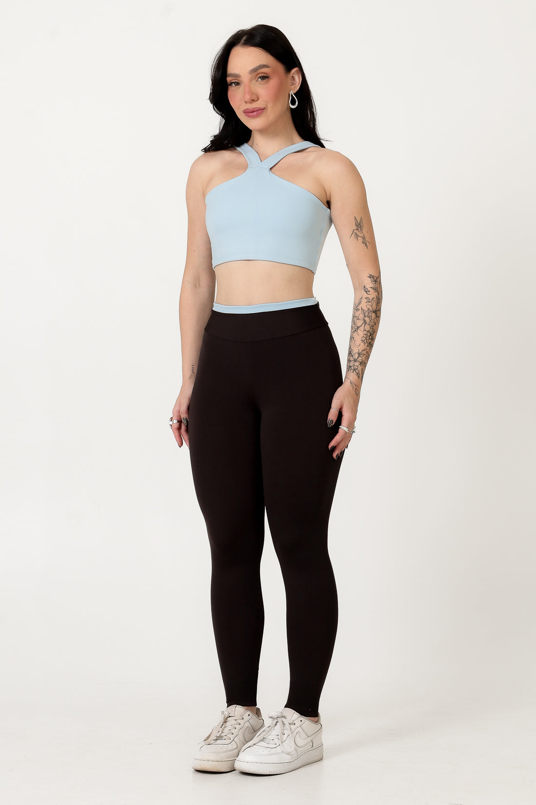 Conjunto Bicolor Top Alça V e Calça Legging Azul Bebê/Chocolate (2)