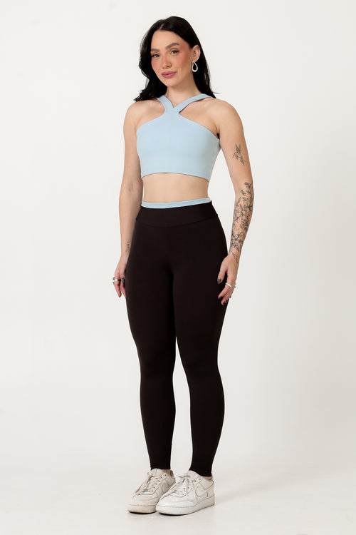 Conjunto Bicolor Top Alça V e Calça Legging Azul Bebê/Chocolate (2)