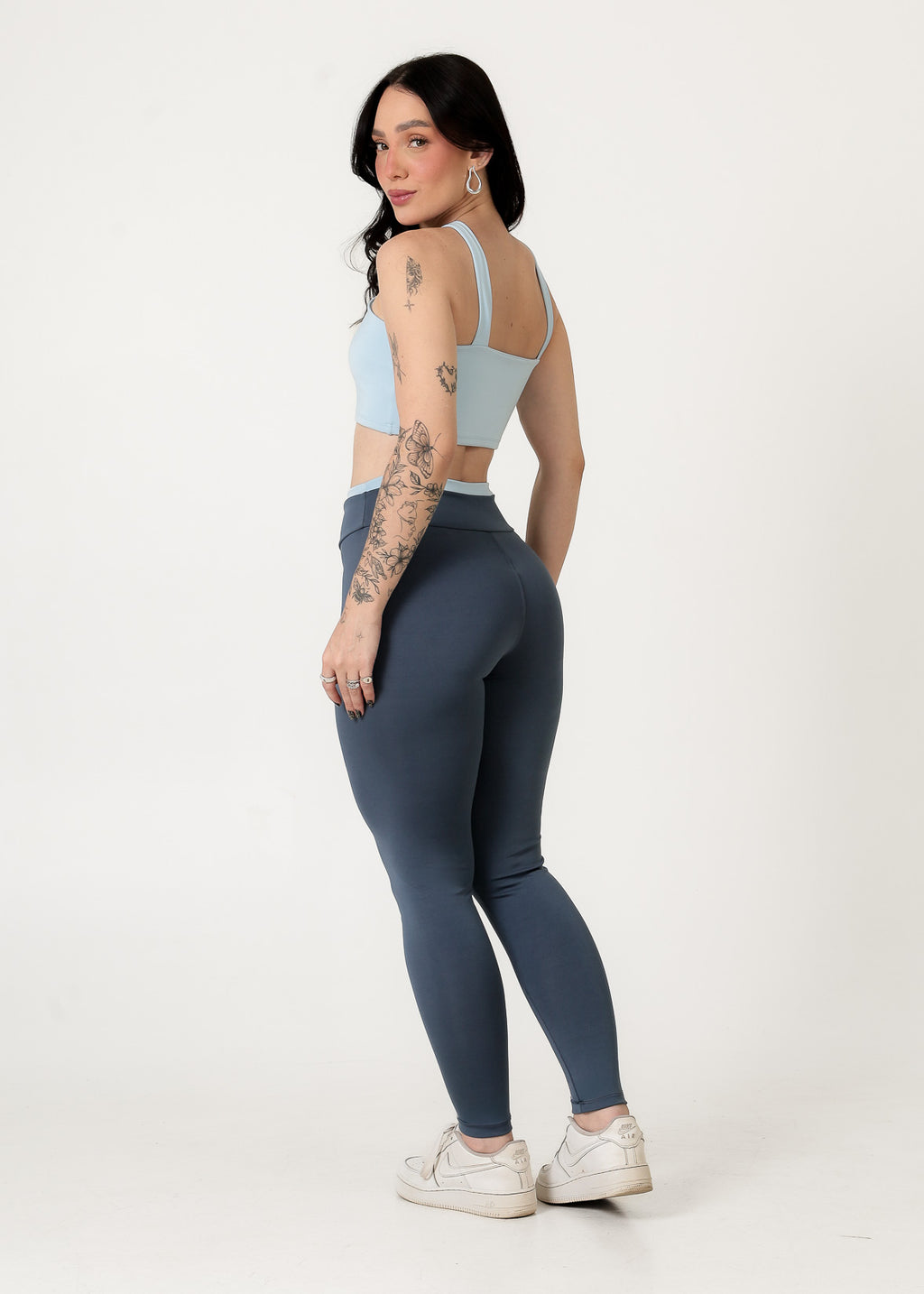 Conjunto Bicolor Top Alça V e Calça Legging Azul Bebê/Cinza Médio (2)