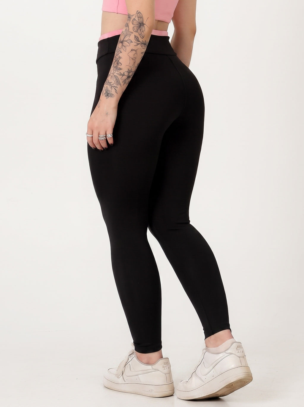 Conjunto Bicolor Top Alça V e Calça Legging Rosa/Preto (4)
