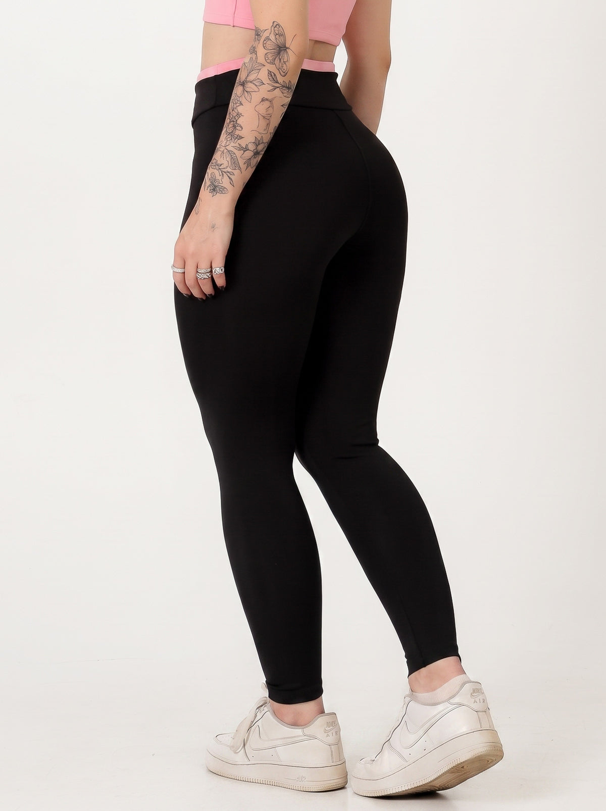 Conjunto Bicolor Top Alça V e Calça Legging Rosa/Preto (4)