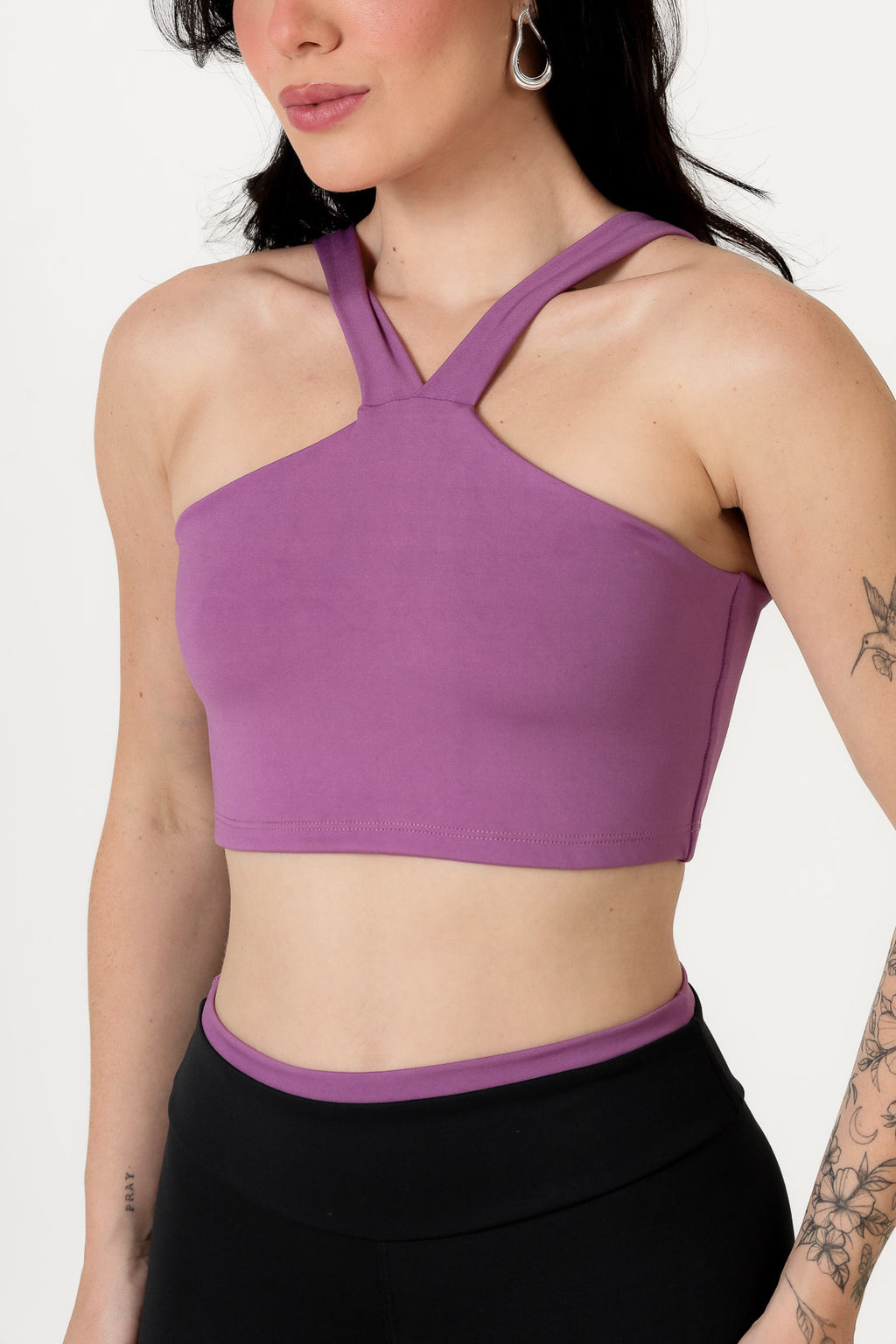 Conjunto Bicolor Top Alça V e Calça Legging Roxo/Preto (3)