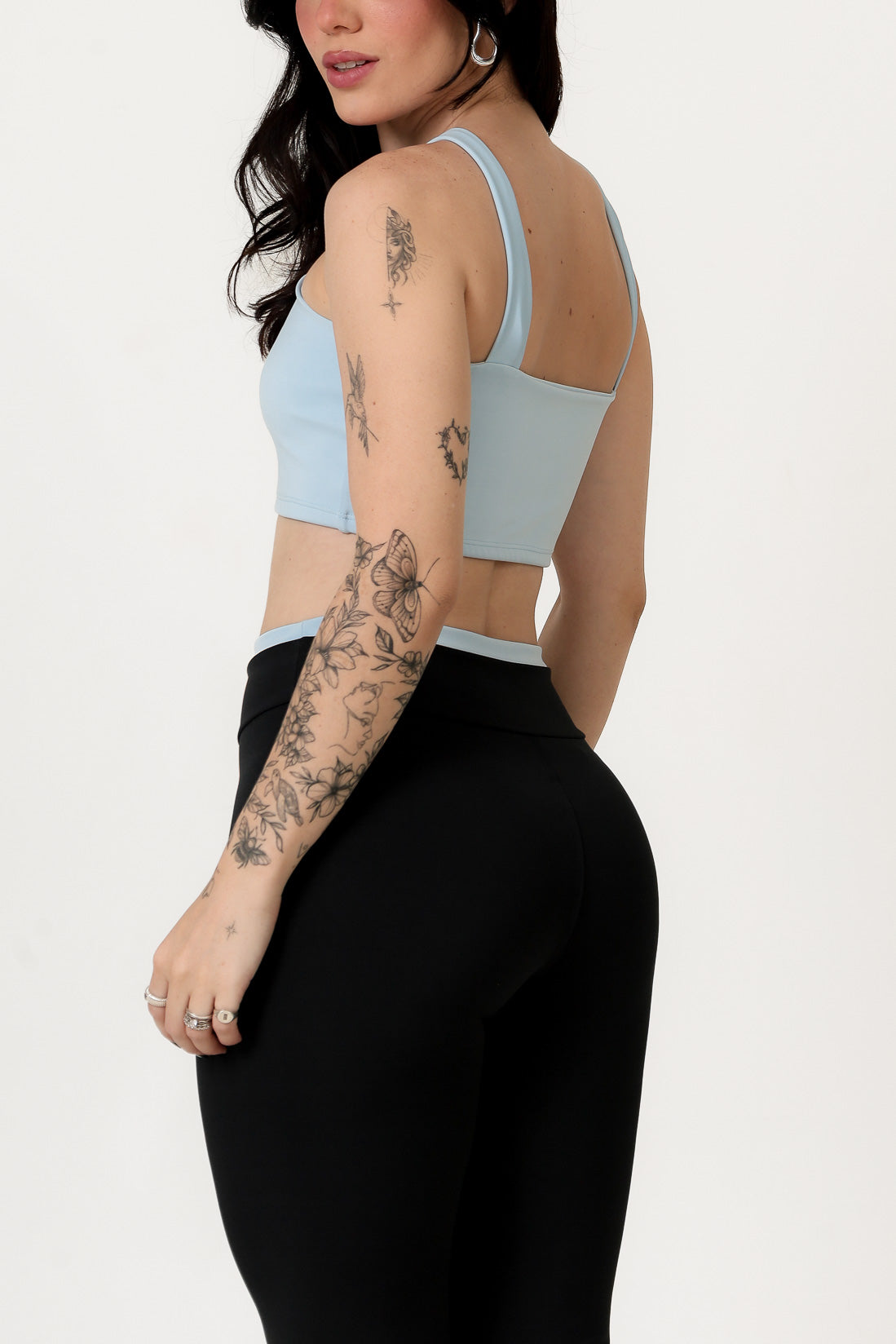 Conjunto Bicolor Top Alça V e Calça Legging Azul Bebê/Preto (3)