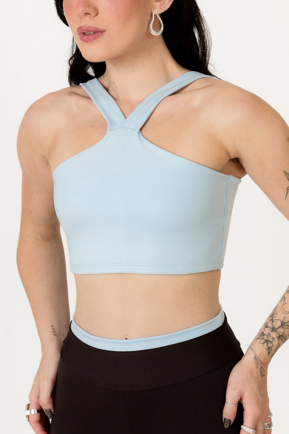 Conjunto Bicolor Top Alça V e Calça Legging Azul Bebê/Chocolate (3)