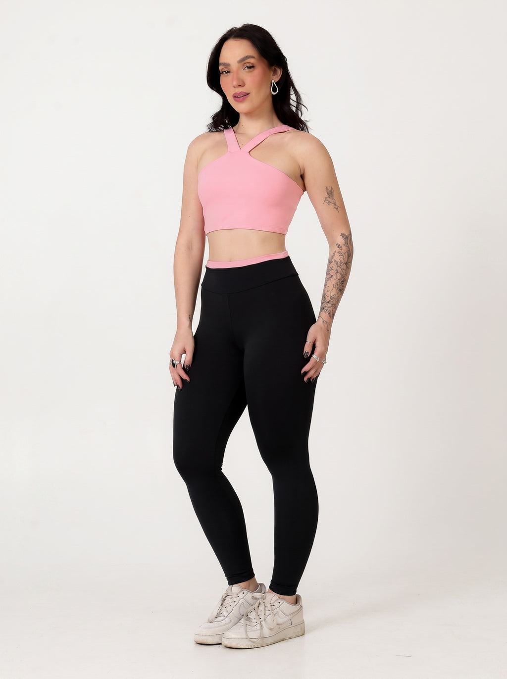 Conjunto Bicolor Top Alça V e Calça Legging Rosa/Preto (1)
