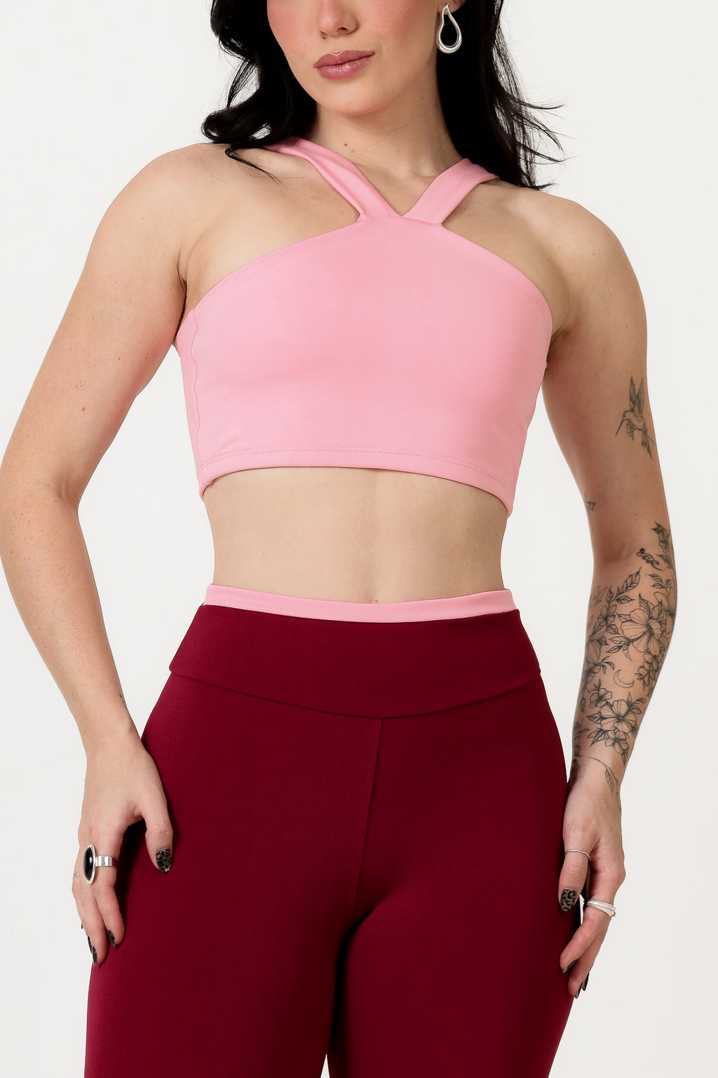 Conjunto Bicolor Top Alça V e Calça Legging Rosa/Marsala (4)
