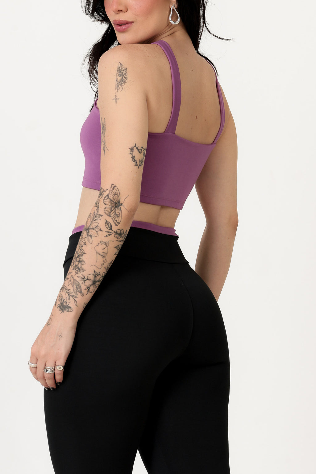 Conjunto Bicolor Top Alça V e Calça Legging Roxo/Preto (4)