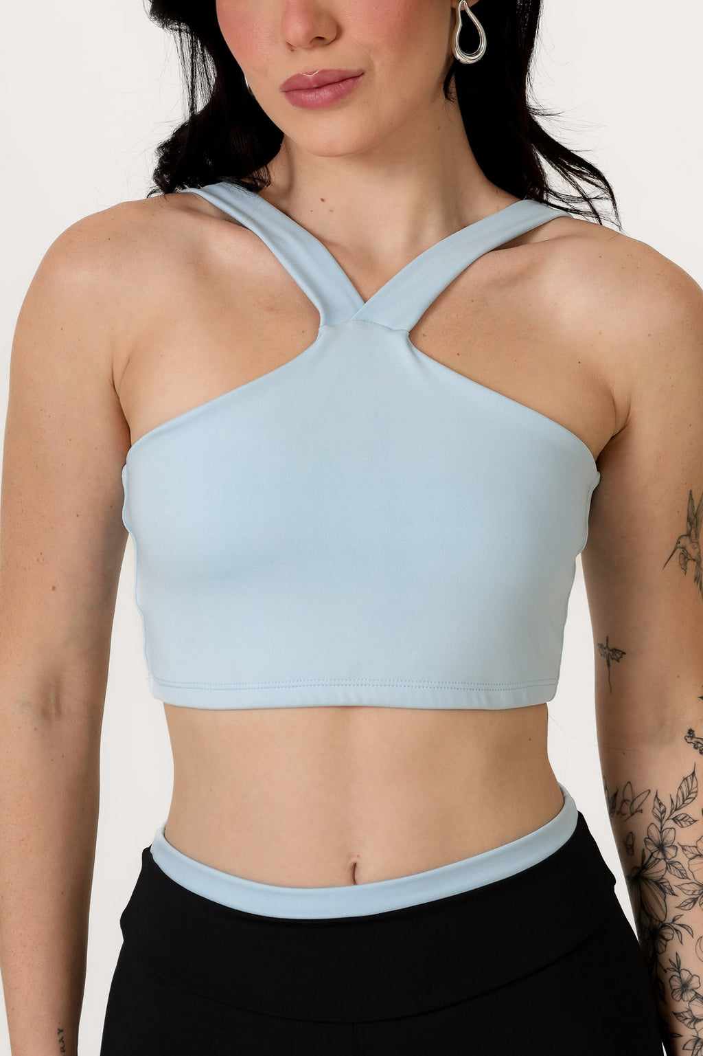 Conjunto Bicolor Top Alça V e Calça Legging Azul Bebê/Preto (4)