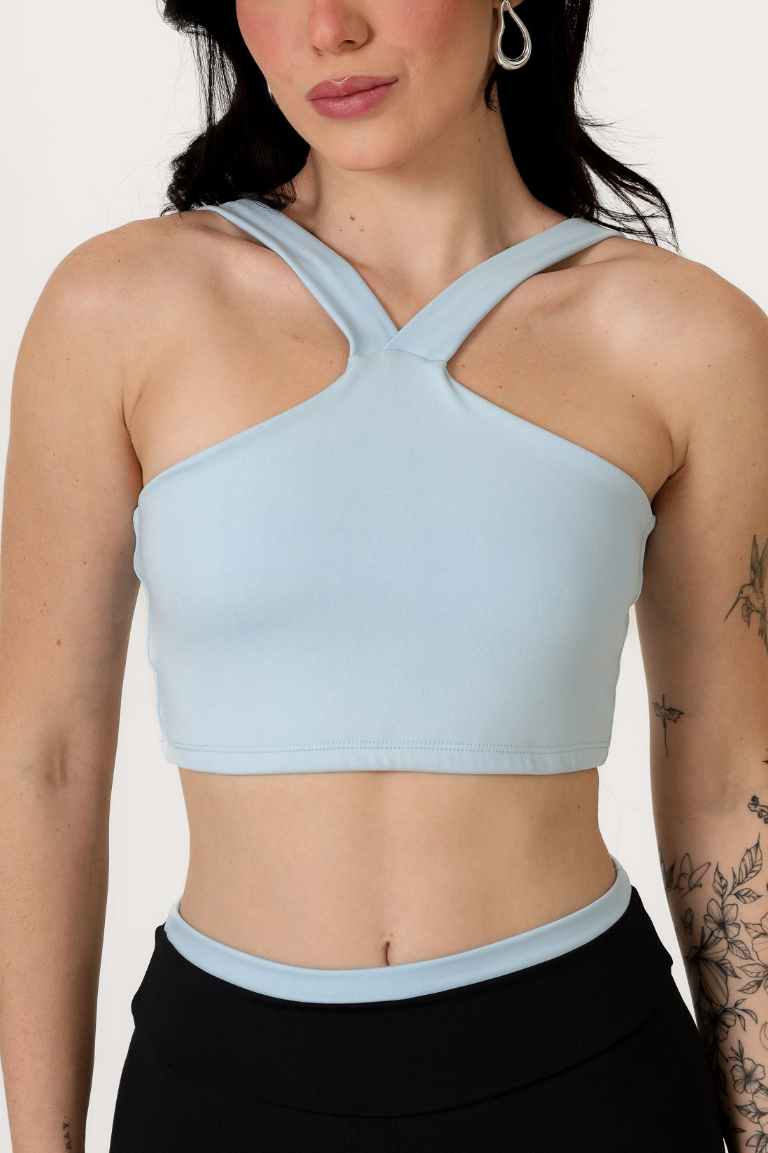 Conjunto Bicolor Top Alça V e Calça Legging Azul Bebê/Preto (4)