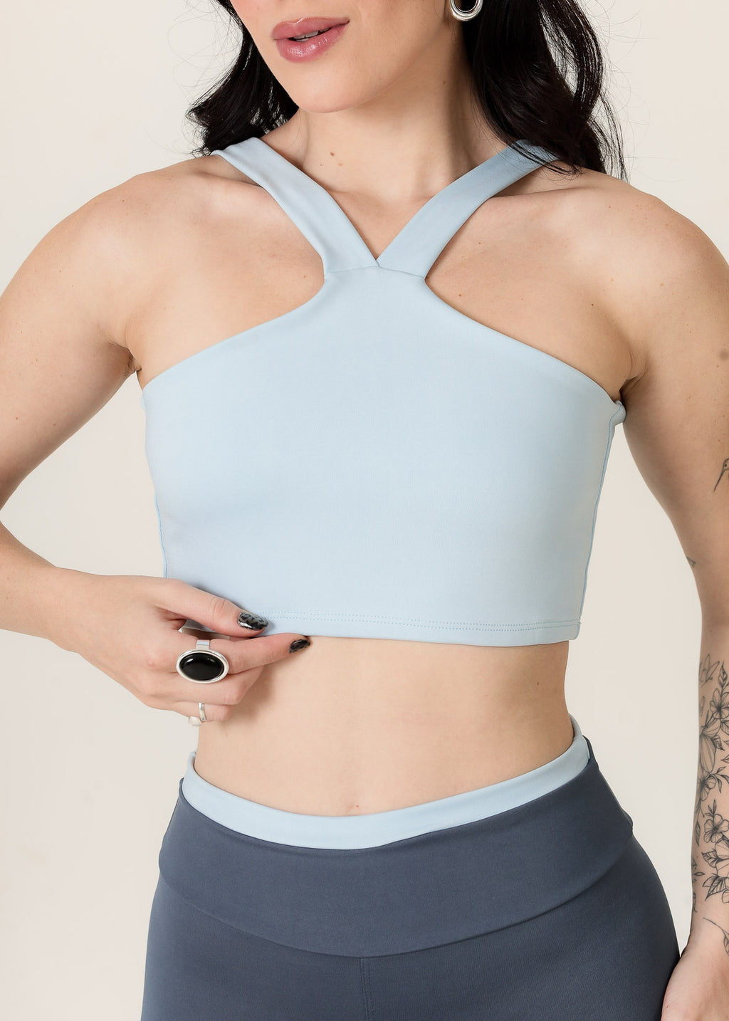 Conjunto Bicolor Top Alça V e Calça Legging Azul Bebê/Cinza Médio (4)