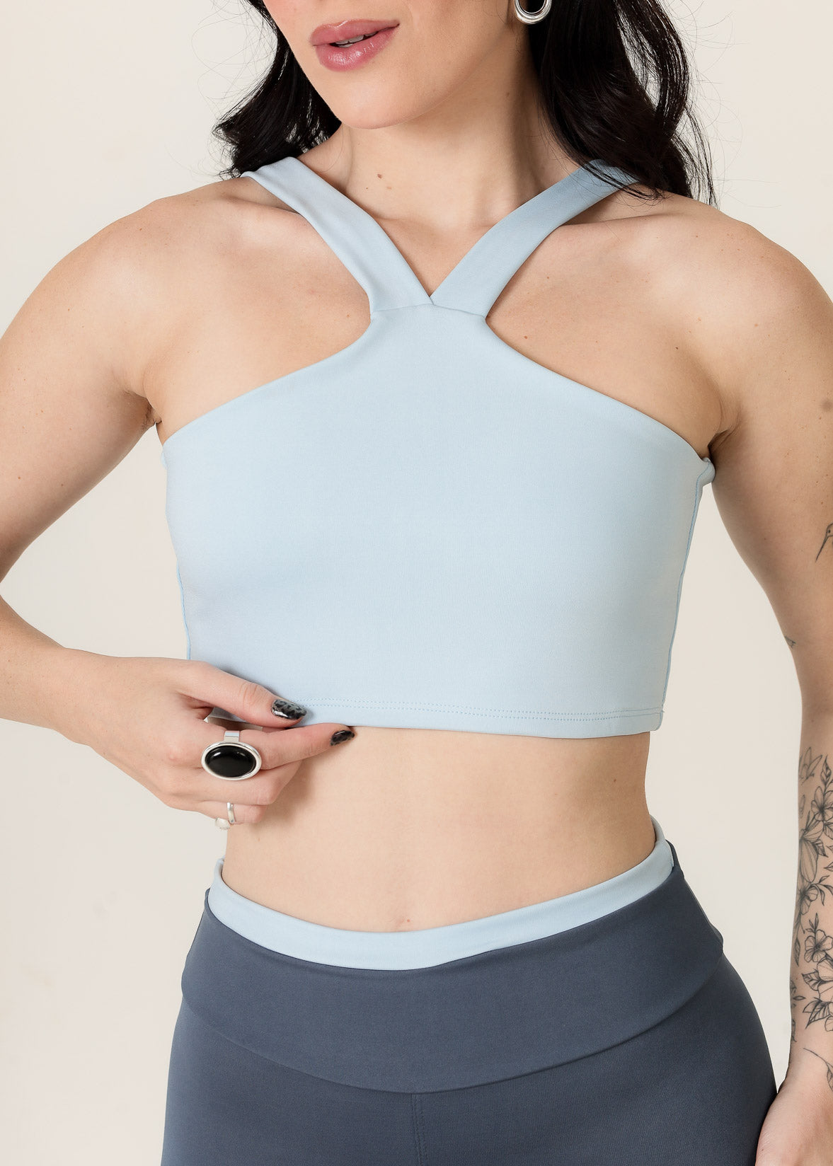 Conjunto Bicolor Top Alça V e Calça Legging Azul Bebê/Cinza Médio (4)