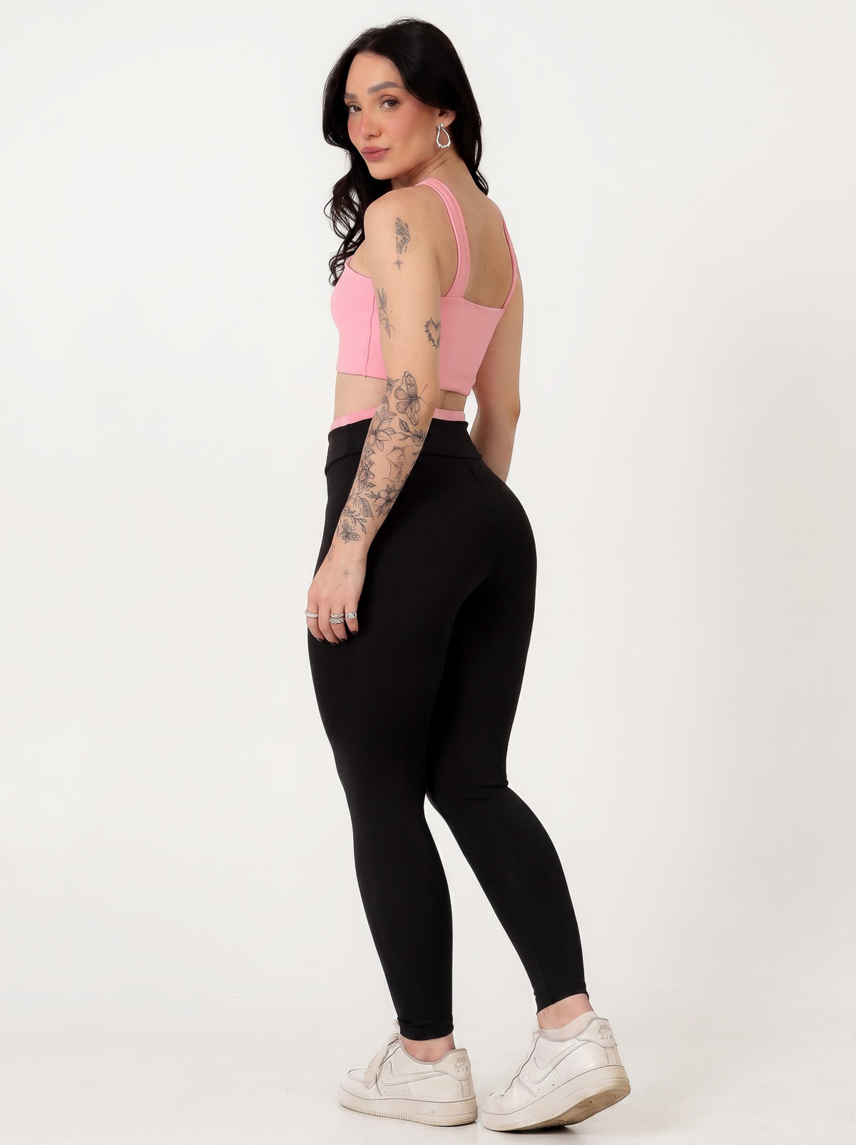 Conjunto Bicolor Top Alça V e Calça Legging Rosa/Preto (2)