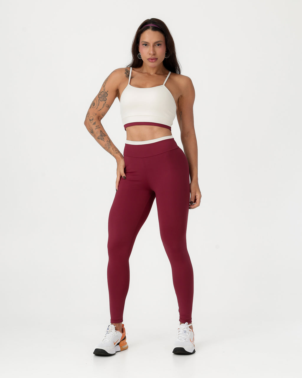 Conjunto Bicolor Top de Alça e Calça Legging Off/Marsala (1)