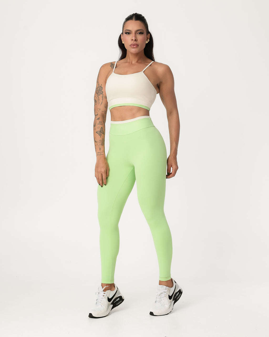 Conjunto Bicolor Top de Alça e Calça Legging Off/Verde Claro (1)