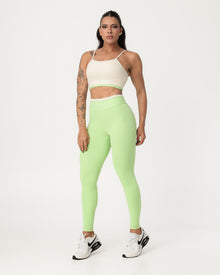 Conjunto Bicolor Top de Alça e Calça Legging Off/Verde Claro