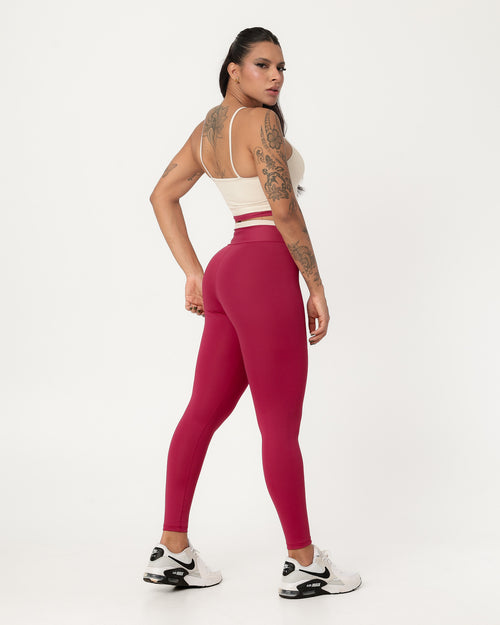 Conjunto Bicolor Top de Alça e Calça Legging Off/Bordô (2)