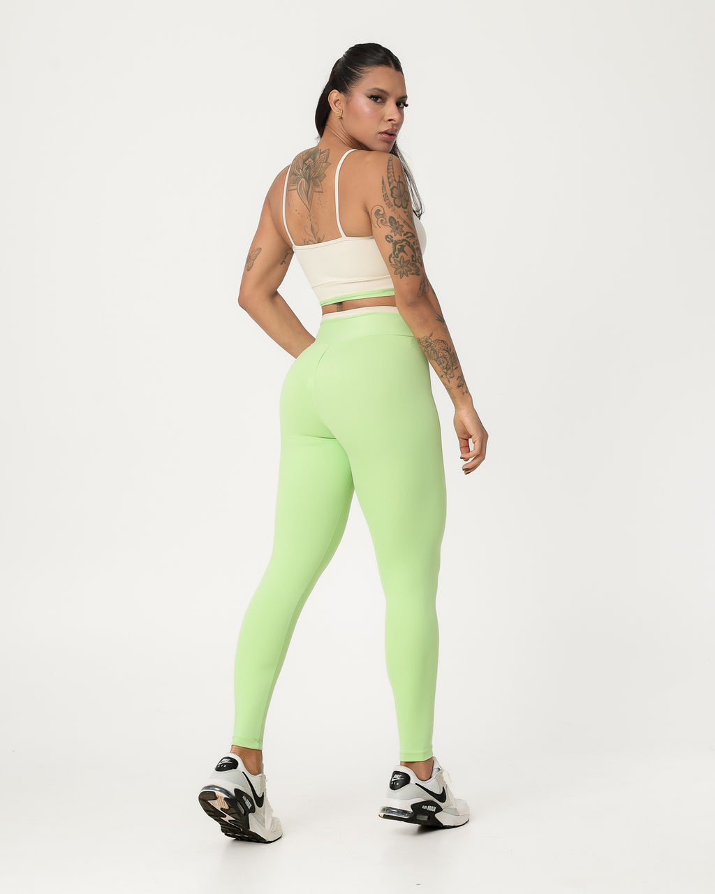 Conjunto Bicolor Top de Alça e Calça Legging Off/Verde Claro (2)