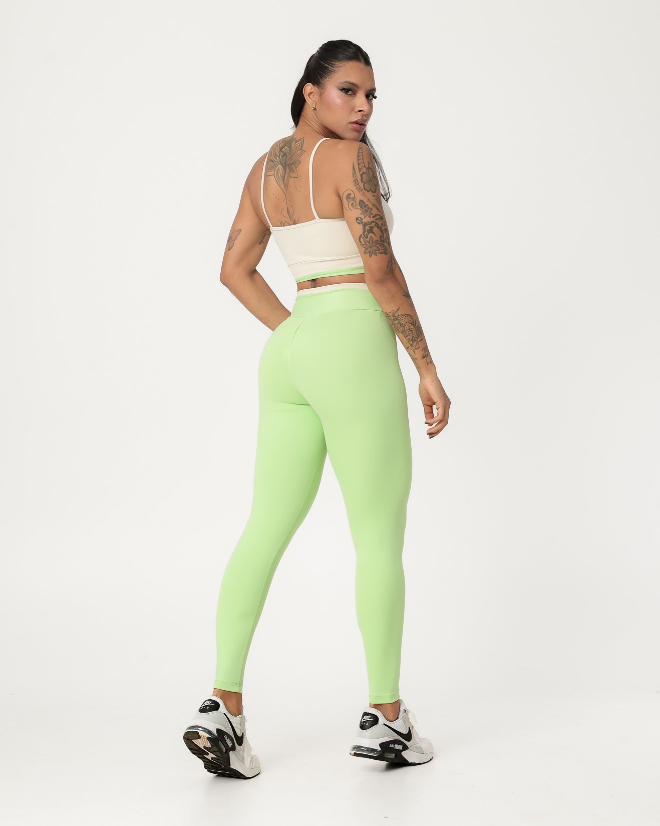 Conjunto Bicolor Top de Alça e Calça Legging Off/Verde Claro (2)
