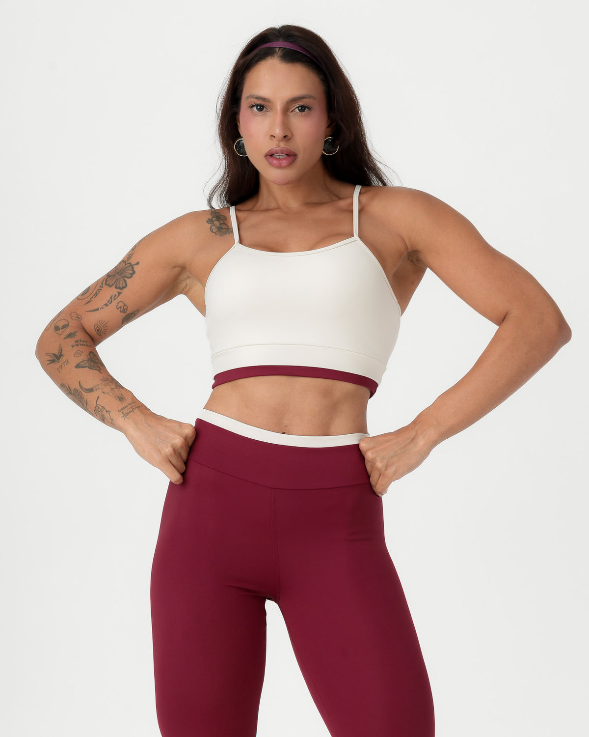 Conjunto Bicolor Top de Alça e Calça Legging Off/Marsala (4)