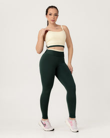 Conjunto Bicolor Top de Alça e Calça Legging em Poliéster Off/Verde Escuro