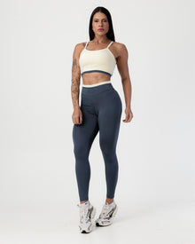 Conjunto Bicolor Top de Alça e Calça Legging em Poliéster Off/Grafite