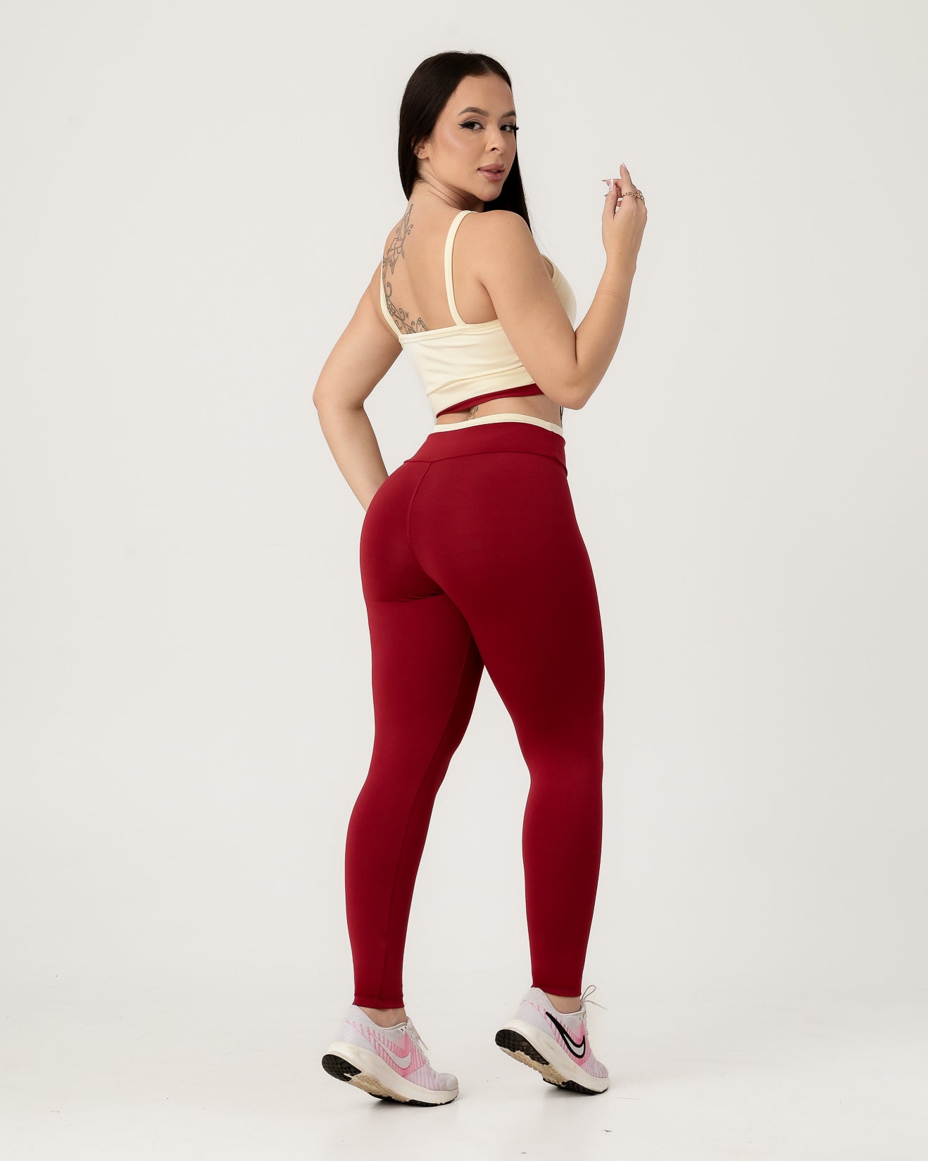 Conjunto Bicolor Top de Alça e Calça Legging em Poliéster Off/Marsala (2)
