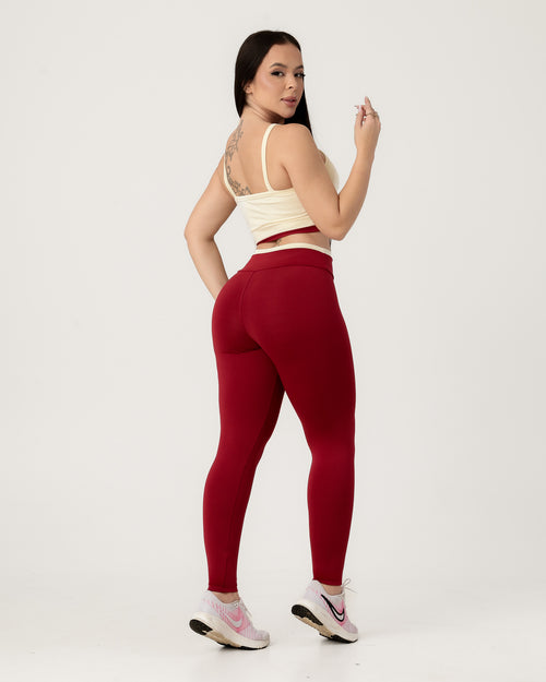 Conjunto Bicolor Top de Alça e Calça Legging em Poliéster Off/Marsala (2)