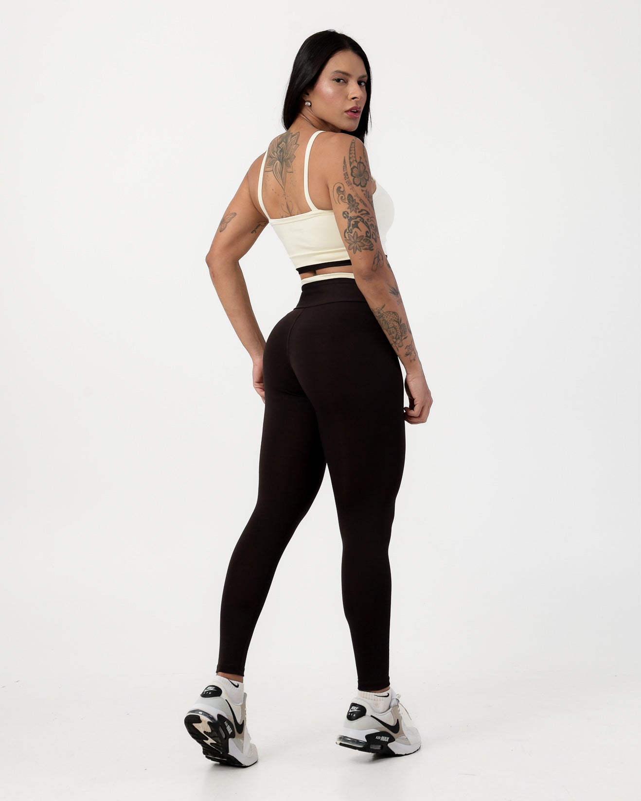 Conjunto Bicolor Top de Alça e Calça Legging em Poliéster Off/Chocolate (2)