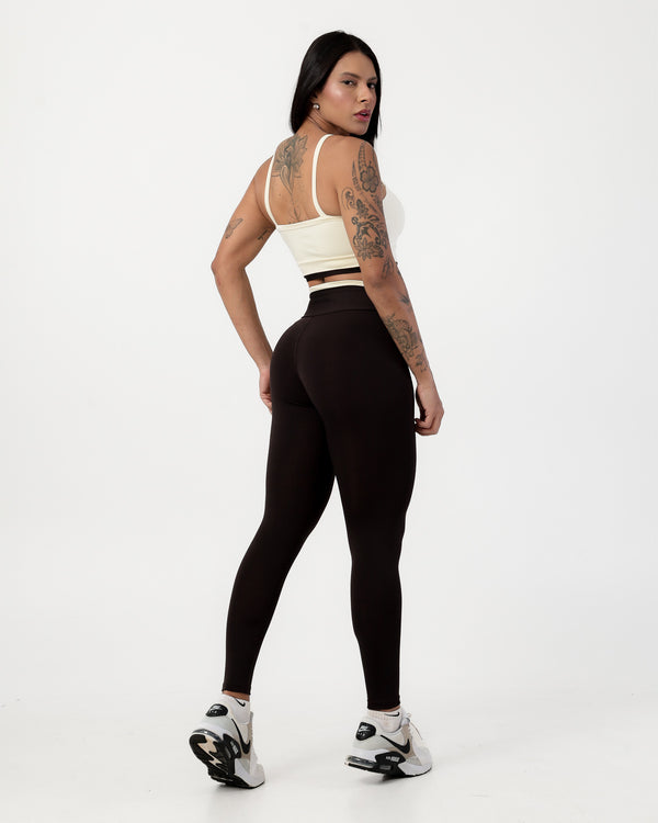 Conjunto Bicolor Top de Alça e Calça Legging em Poliéster Off/Chocolate (2)